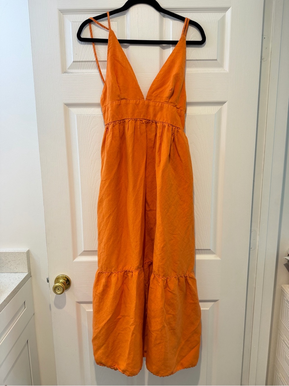 Aqua Orange Maxi Dress with V-Neck and Spaghetti Straps